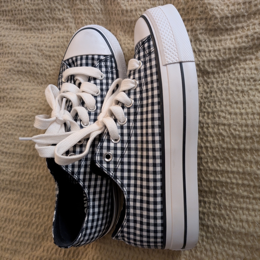 Navy and White Gingham Platform Sneakers